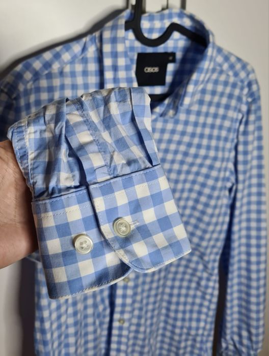 ASOS męska koszula w kratkę M biało- niebieska casual
