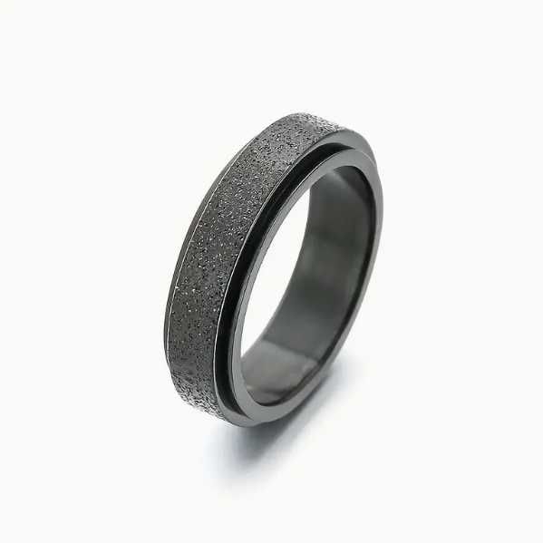 Anel Preto de Homem em Aço - Anti-Stress