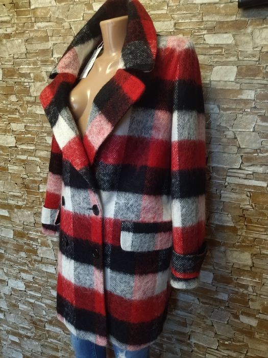 Нове,вовняне пальто у клітинку,вовняний жакет у клітинку,оверсайз,44