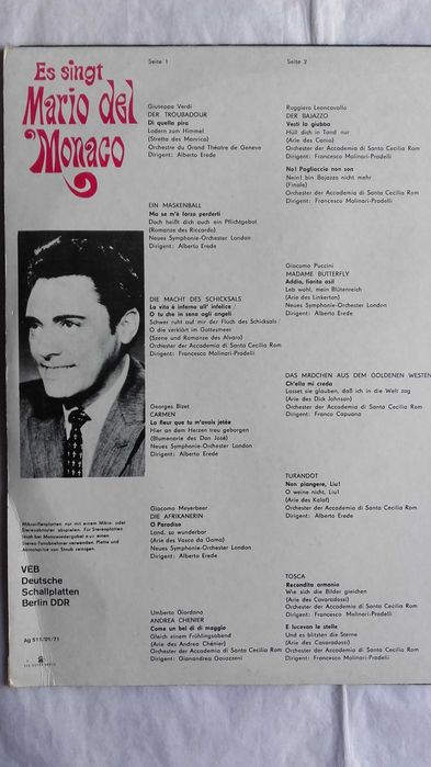 Muzyka klasyczna Mario del Monaco, winyl 1971 r.