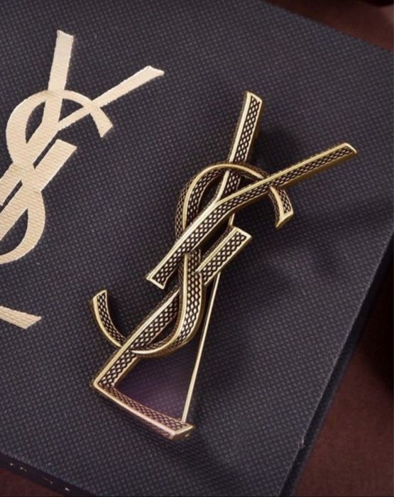 Nowa broszka YSL złota retro 7 cm