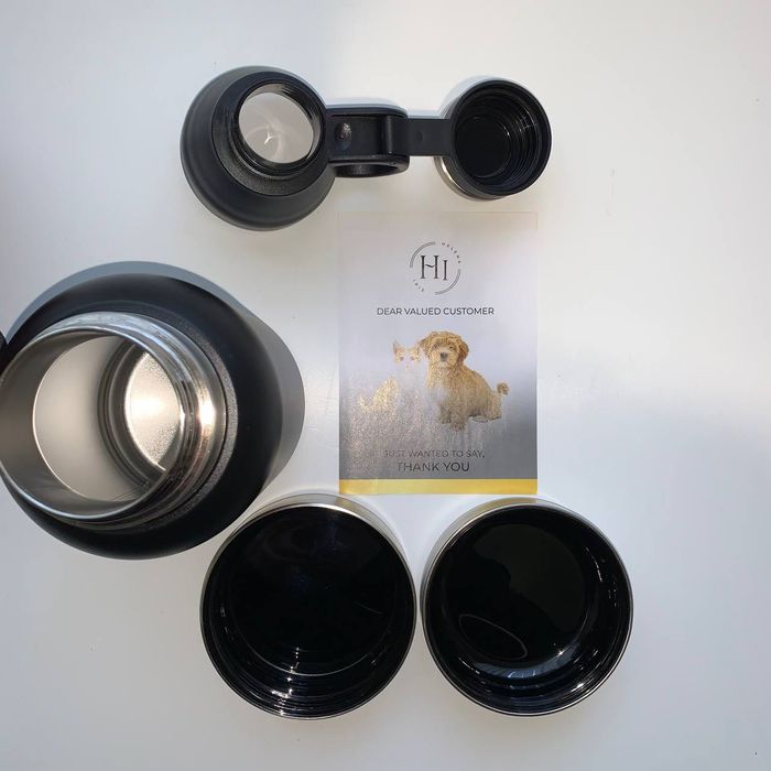 Helena IRIS Портативна пляшка для води для собак з 2 прикріпленими мисками та сумкою для перенесення – ізольована нержавіюча сталева