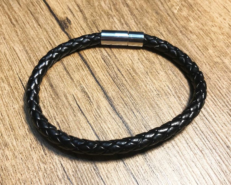 Bransoleta skórzana plecionka, czarna, UNISEX, nowa