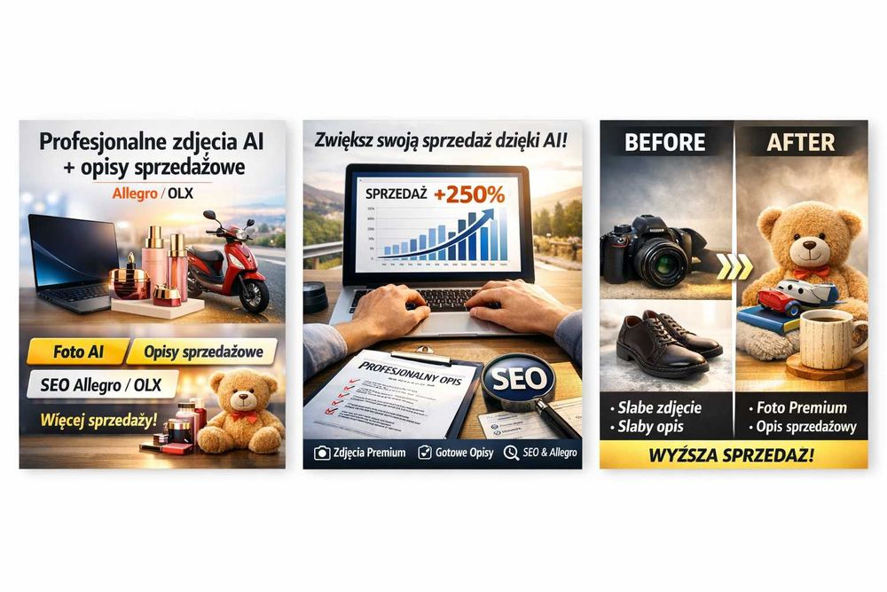 Profesjonalne zdjęcia AI + opisy sprzedażowe – Allegro / OLX