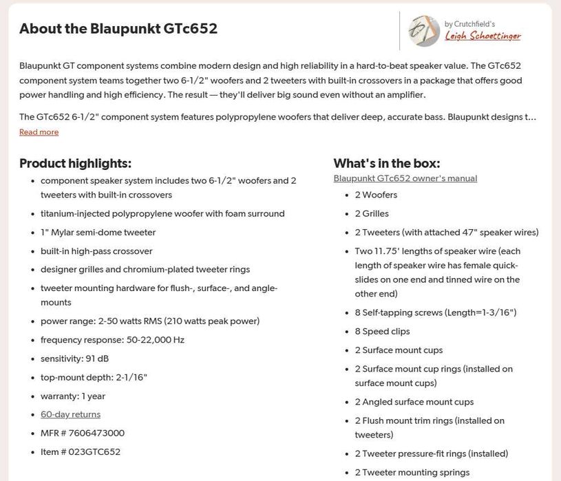 Colunas Blaupunkt GTc652 - 6-1/2" 2-way car speakers 210W NOVAS