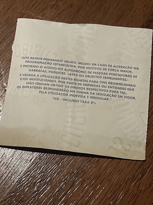 Bilhete Formula 1 1991