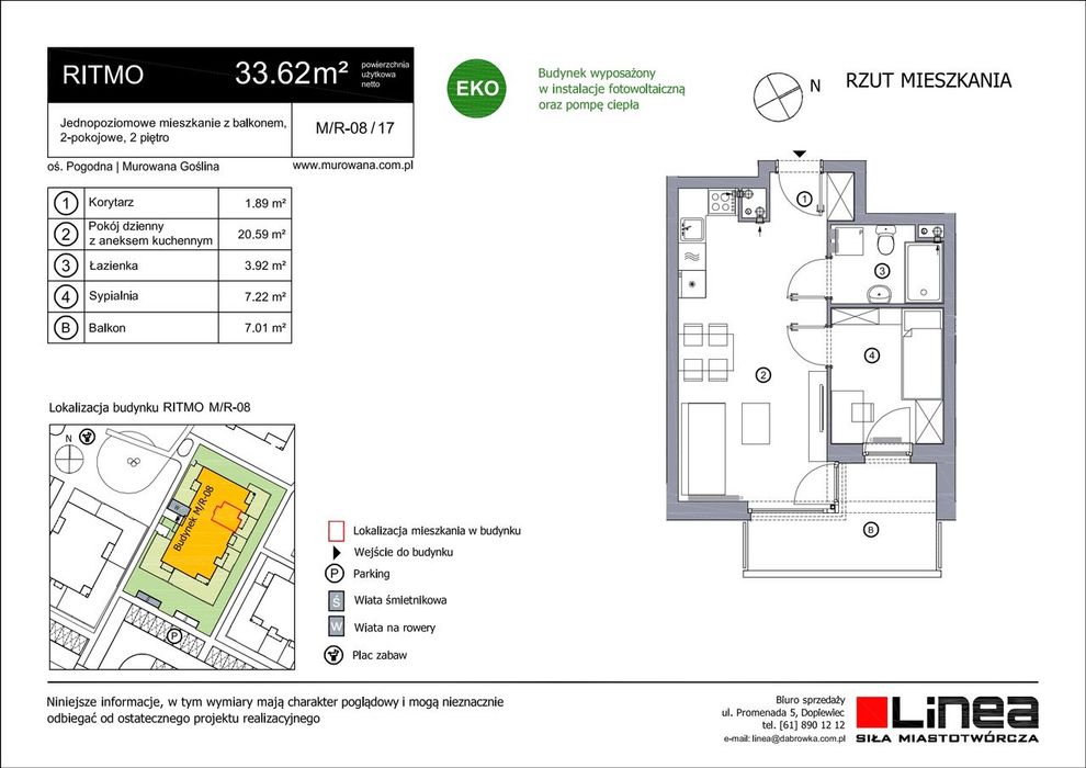 2-pokojowe mieszkanie 33m2 + balkon