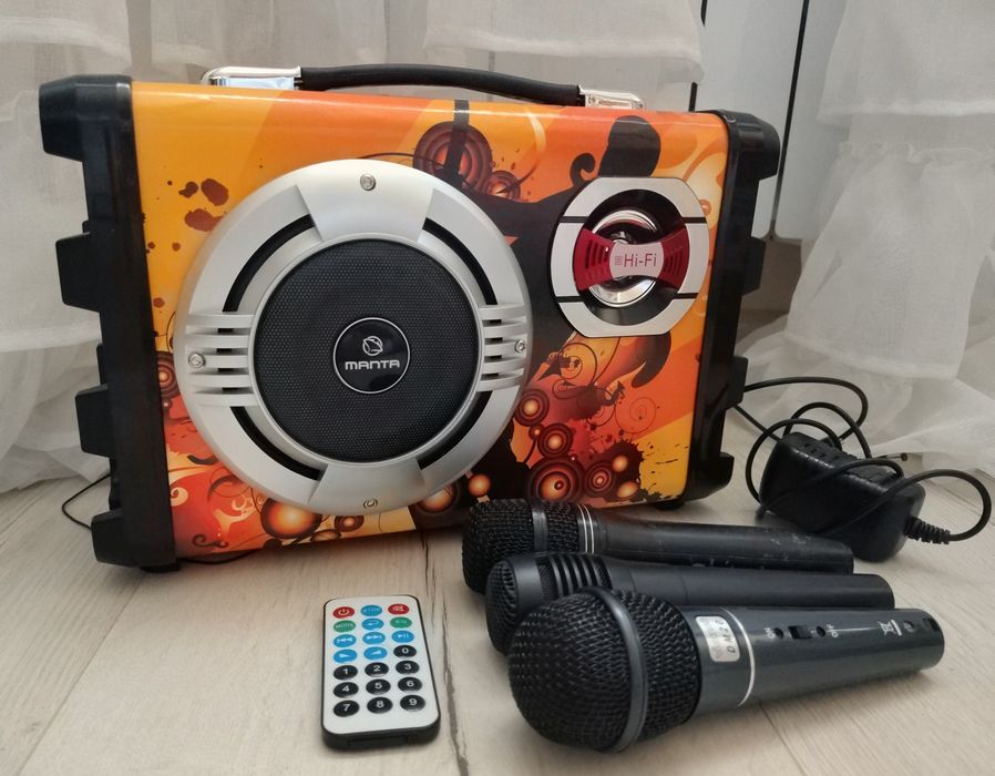Głośnik Manta SPK1003 + 3 mikrofony + pilot zestaw Karaoke