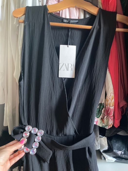 Zara czarny kombinezon z paskiem r. S nowy