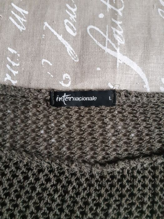 Ażurowy zielony khaki sweter 40 L oversize vintage alternative