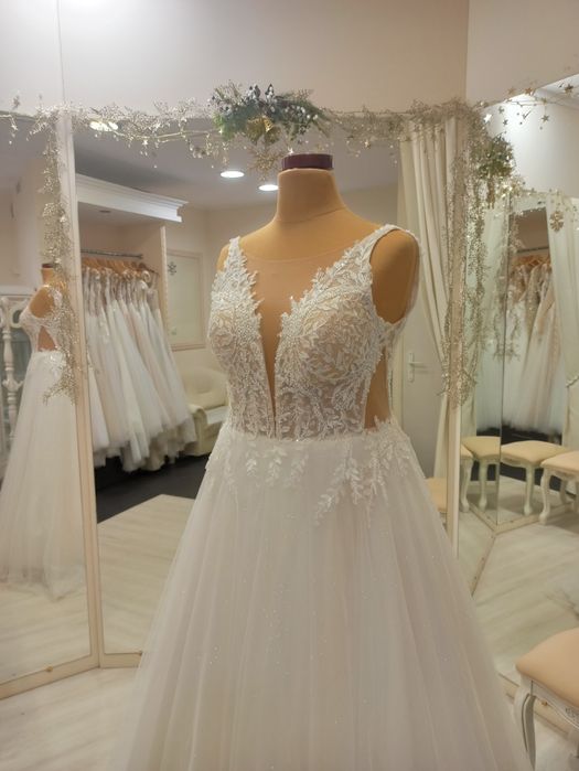Suknia ślubna 44 46 48 ivory beż brokatowa NOWA plus size