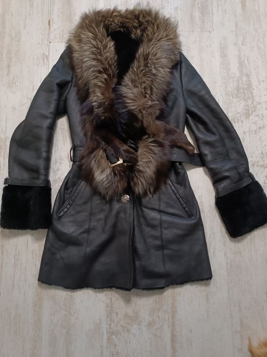 Kożuch naturalny z futrem lisa