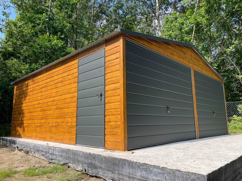 Garaż blaszany 6x5.8, złoty dąb, KONSTRUKCJA OCYNK. PRODUCENT.