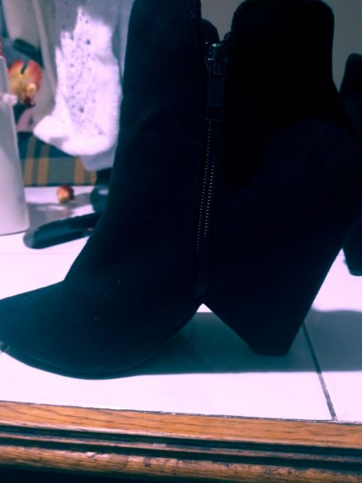 Botki czarne 38 zamsz obcas trapezowy