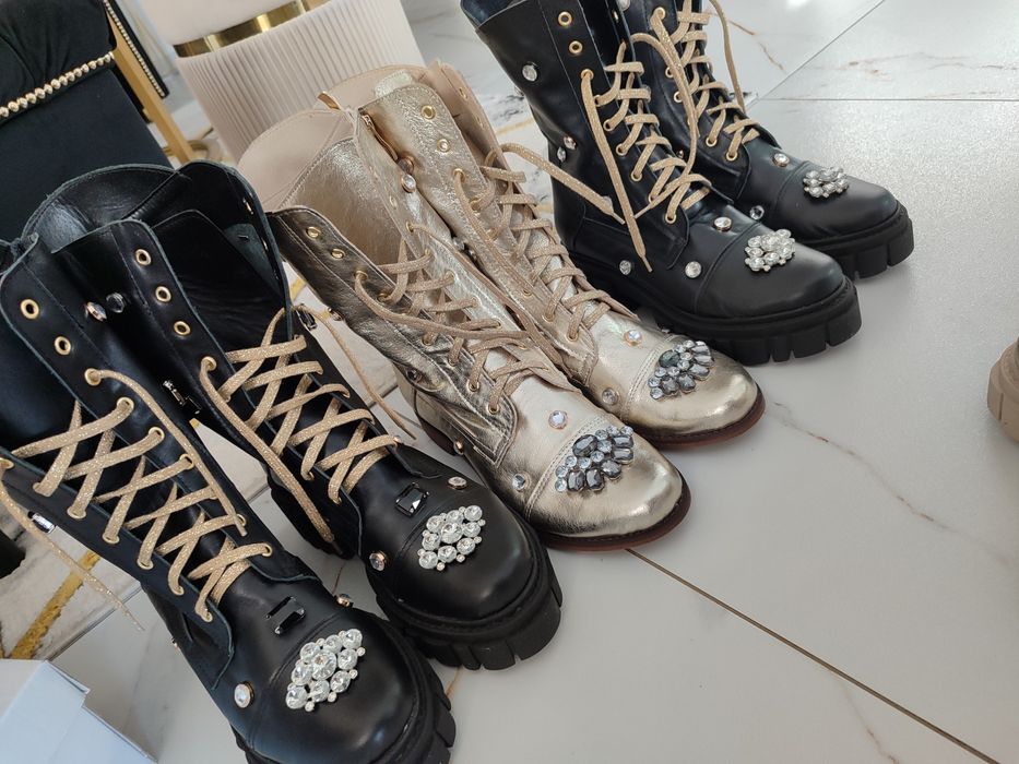 Pięknie botki workery z ozdobami naturalna skóra kolory