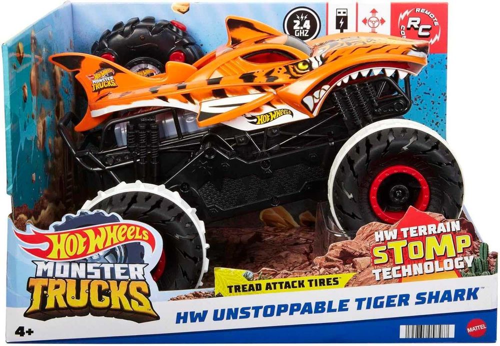 Машинка на пульті 30 см Hot Wheels RC Monster Trucks Tiger Shark HGV87