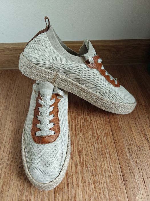 Espadryle bugatti wiązane damskie sneakersy plecionka platforma