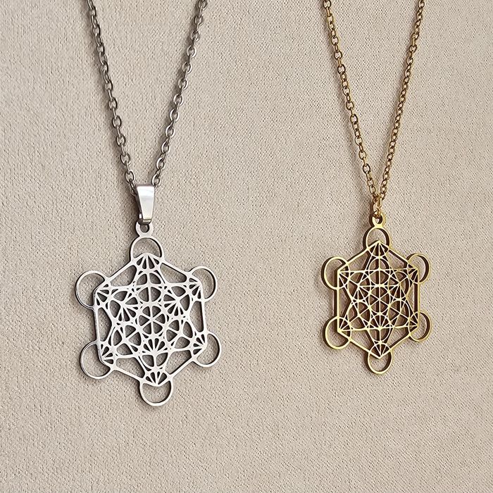 Colares Cubo de Metatron em aço inoxidável