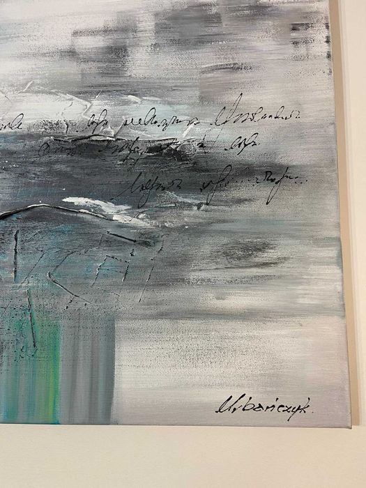 Obraz- Abstrakcja - motywy turkusowe- obraz ręcznie malowane 1484A