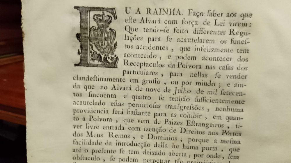 Domínios e Acidentes Pólvora 1778 - 2 Alvarás Regio