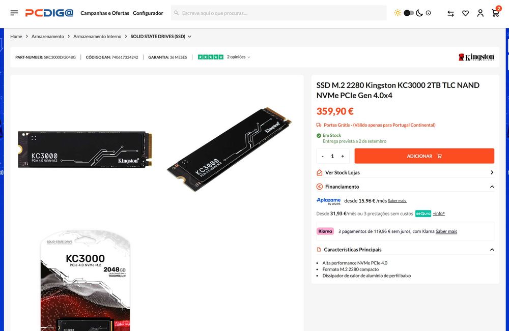 disco NVME Kingston KC3000 2TB PCIe Gen 4