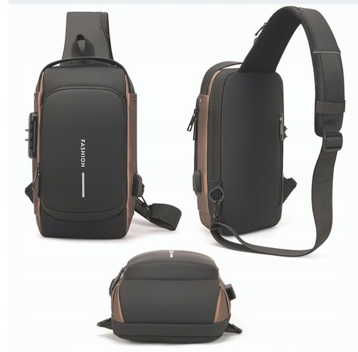 Plecak antykradzieżowy na jedno ramię z USB