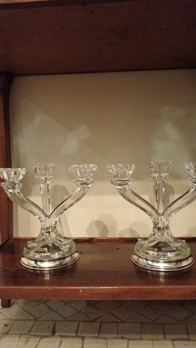 Candelabros em cristal e prata