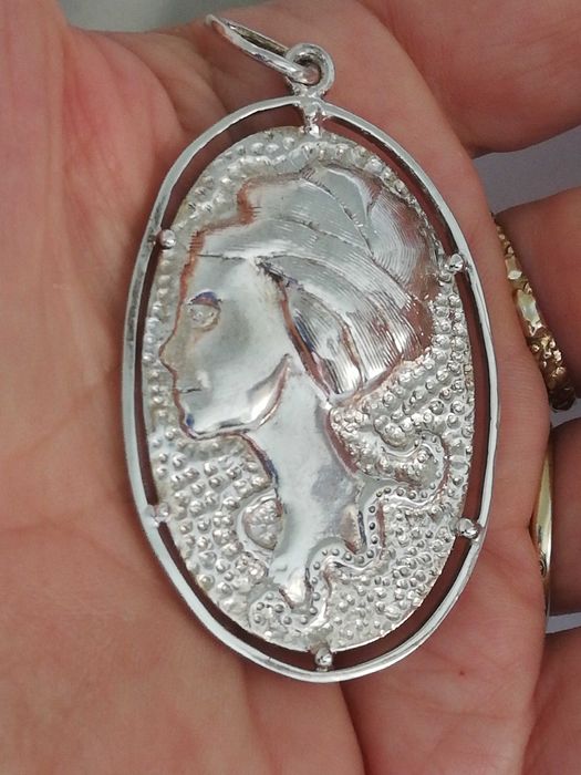 SREBRNY duży wisiorek PRL Warmet Kamea dł.6,8cm