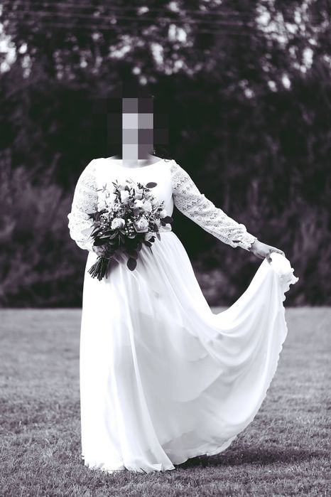 Suknia ślubna boho perłowa koronka 40 42