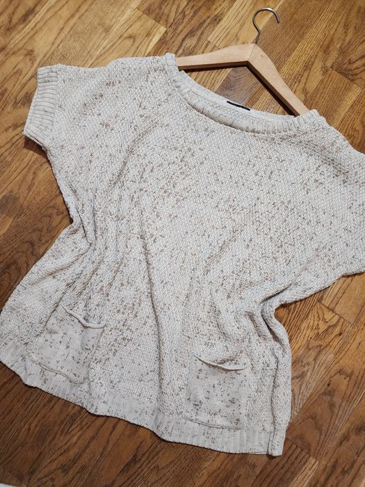 Beżowy sweterek oversize z krótkim rękawem XL