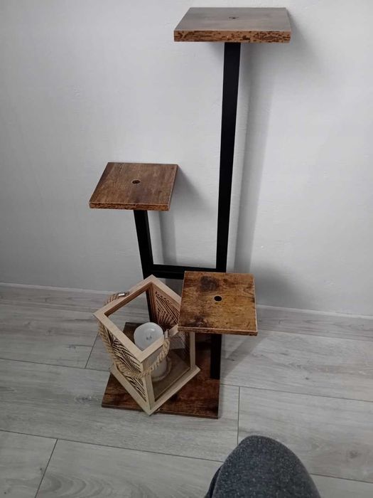 Kwietnik Stojący Metalowy Drewniany 4 Doniczki Z Kwiatami Rośliny 84cm