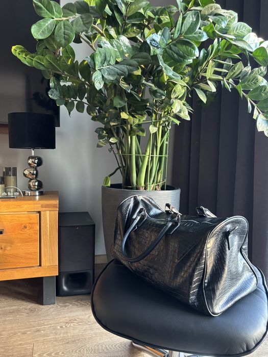Czarna Torba Podróżna Italian Eco Leather Na silownie Duffle Bag