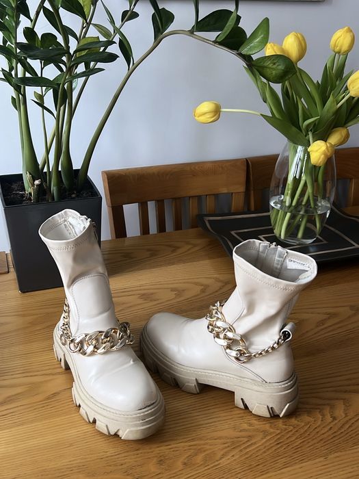 Buty botki kremowe platforma beżowe 38 dla kobiet