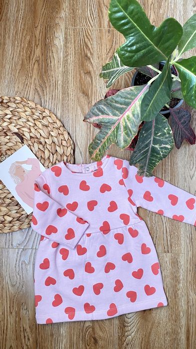 Сукня дитяча lupilu 62-68 р (2-6 міс) рожева в сердечки на байці футер