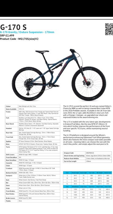 Rower Enduro Whyte G170s, 180/170mm, koła 27,5, Roz. L