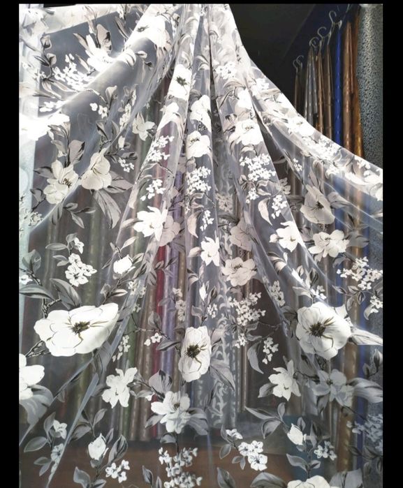 Тюль "Магнолия Чёрно-Серая " Занавес , Гардина