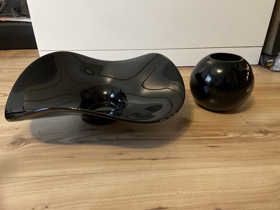 Czarna duza patera , wazon lata 70 murano szkło