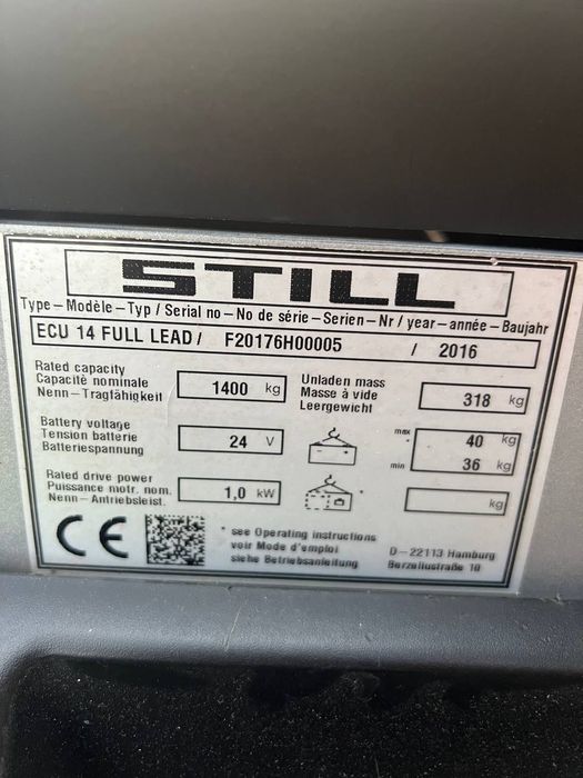 Електронавантажувач, рохля, візок Still ECU14 FULL LEAD