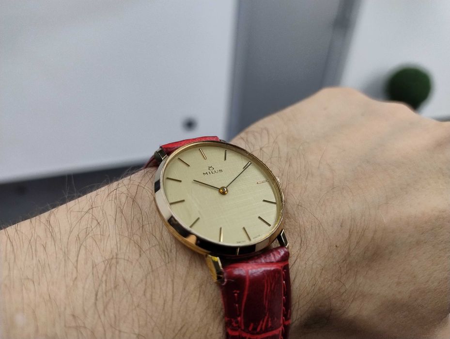 Piękny Zegarek Milus Swiss Mechaniczny Rzadki Złocony !! Nowy Pasek