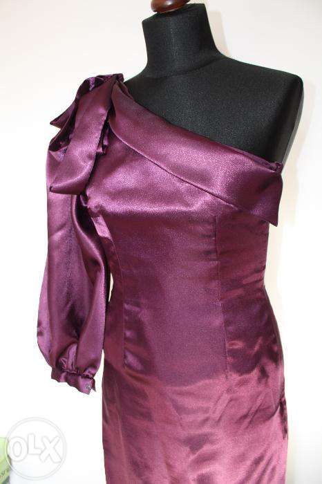 Fioletowa suknia asymetryczna r. 36, handmade