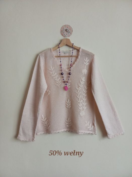 Różowy wełniany sweter damski r. XL 42 Lipo Lipo 50% wełny