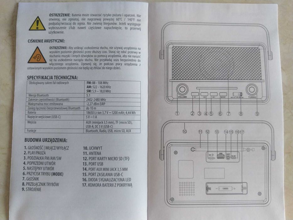 HIT Radio retro sieciowe na usb bezprzewodowe akumulatorowe 2w1 KURIER