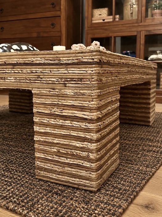 mesa centro apoio sala area rattan palhinha rustica