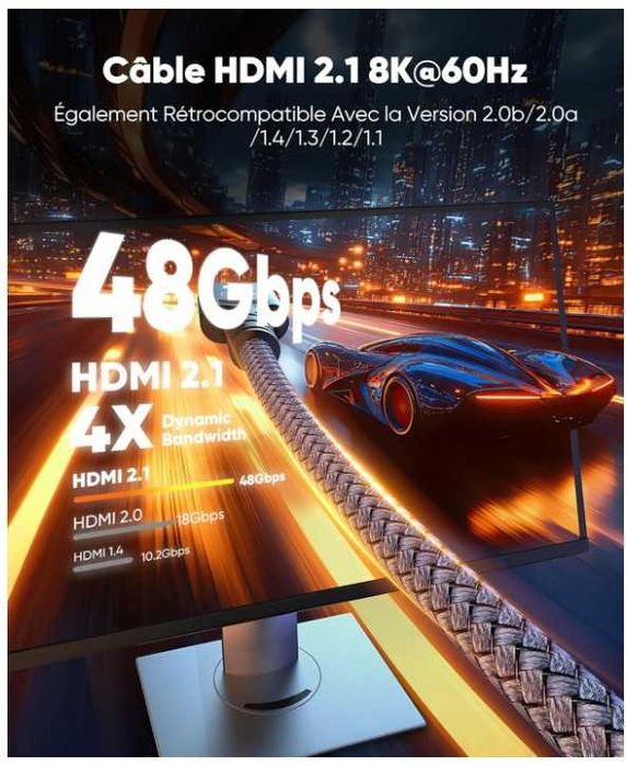 Kabel HDMI 3m w oplocie 8K Snowkids