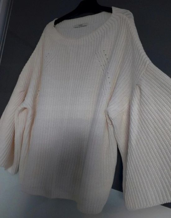 Bawełniany śmietankowy sweterek / dzwonowate rękawy George r.XL/42 UNI