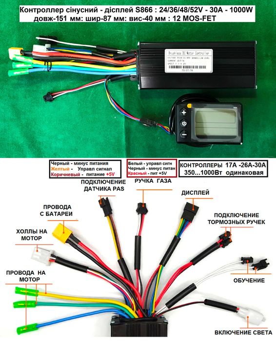 Контроллер сінусний 350-500-2000W, ДІСПЛЕЙ S866: 24-36-48-60V