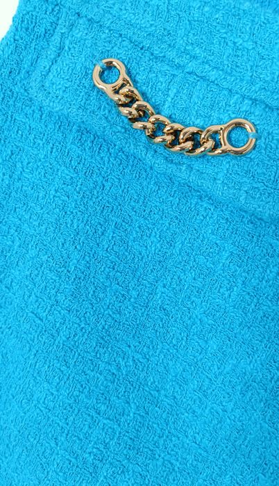 Zara 100% Bawełna niebieski tweedowy garnitur zestaw marynarka + spódn