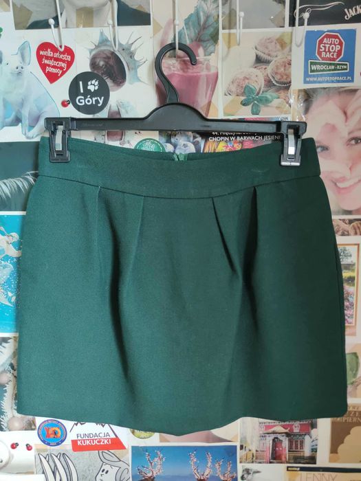 zara woman zielona spodniczka mini welna wiskoza kieszenie 38 M