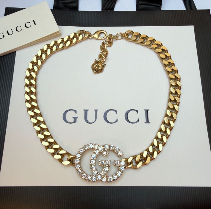 Naszyjnik Gucci stare złoto z cyrkoniami