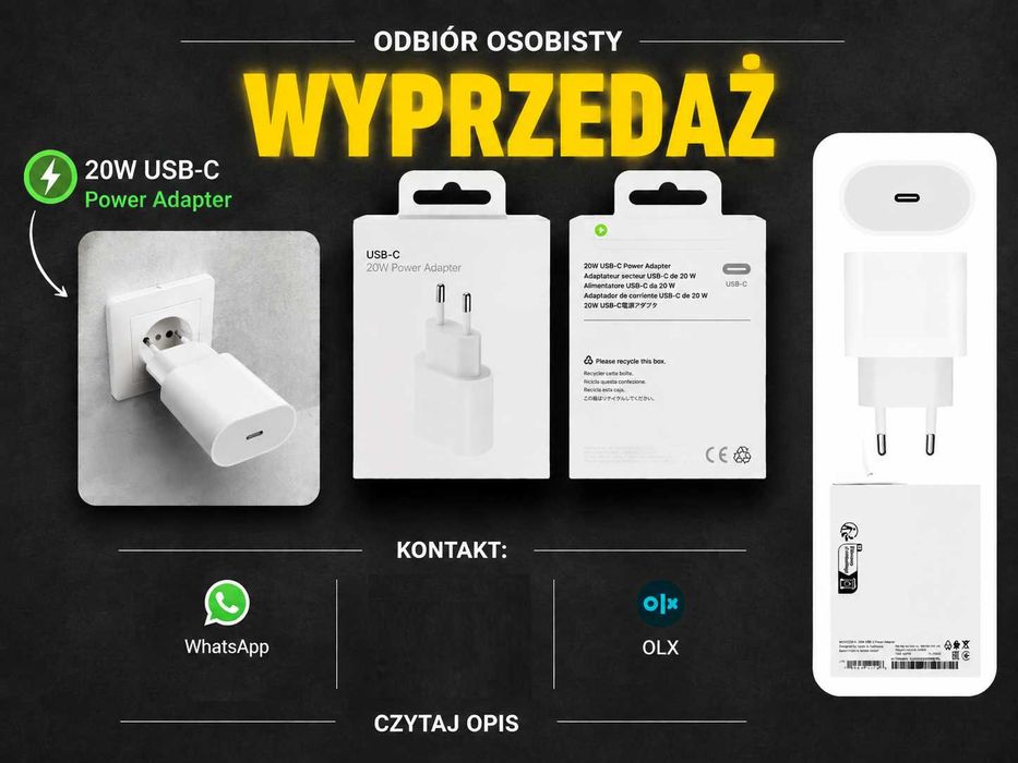Ładowarka iPhone Apple 20W USB-C  Szybka Kostka NOWA Ładowarka Samsung zasilacz kostka Ładowarka